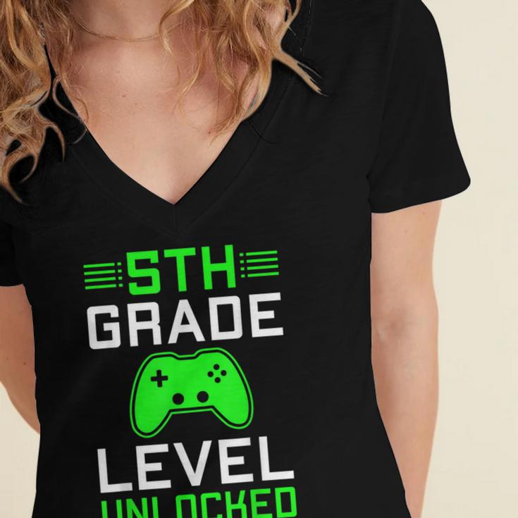 5th Grade Level Unlocked Back To School Gamer Graduation Women's Jersey Short Sleeve Deep V-Neck Tshirt
