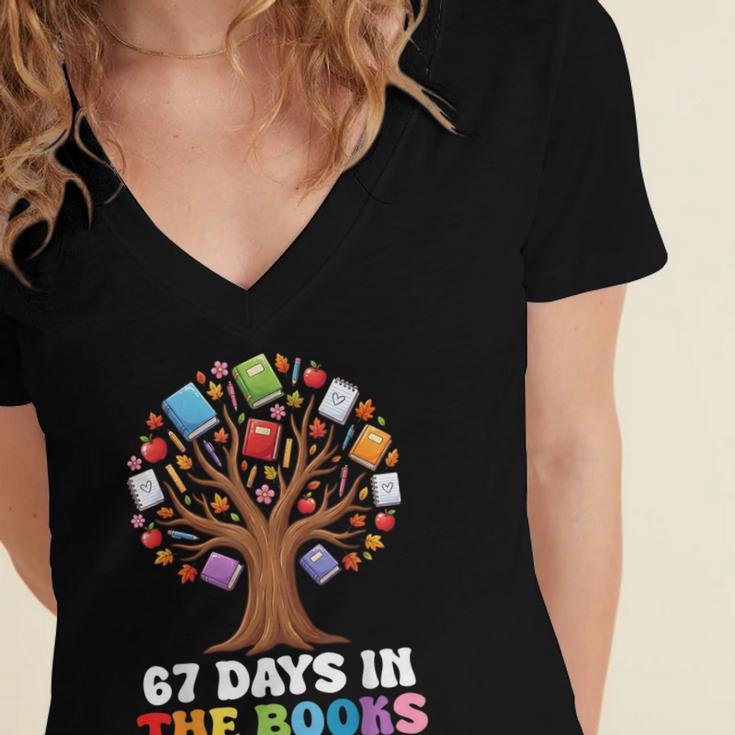 67 Days In The Books Reading Teacher 67th Day Of School Kids Women's Jersey Short Sleeve Deep V-Neck Tshirt 67 Days In The Books Reading Teacher 67th Day Of School Kids Women's Jersey Short Sleeve Deep V-Neck Tshirt