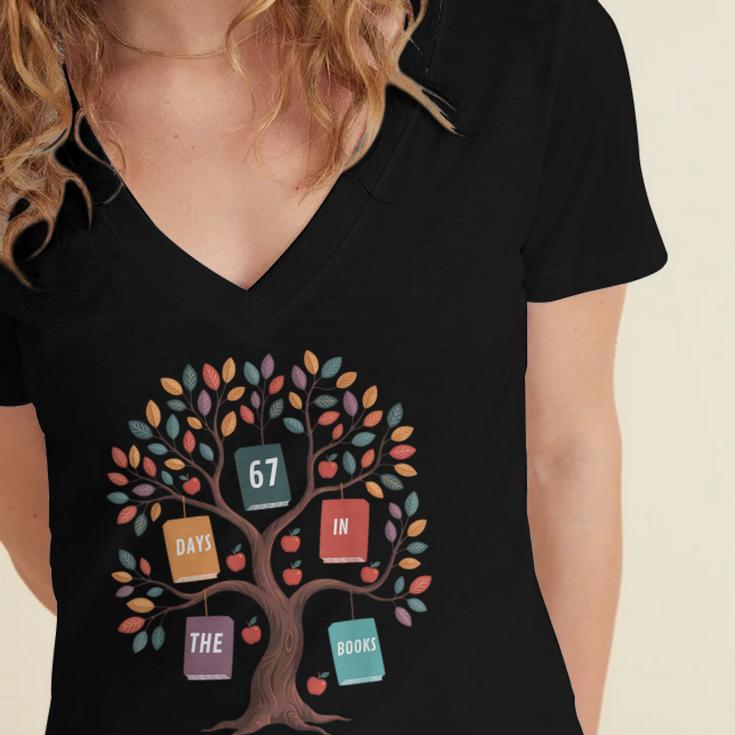 67 Days In The Books Reading Teacher 67th Day Of School Women's Jersey Short Sleeve Deep V-Neck Tshirt 67 Days In The Books Reading Teacher 67th Day Of School Women's Jersey Short Sleeve Deep V-Neck Tshirt