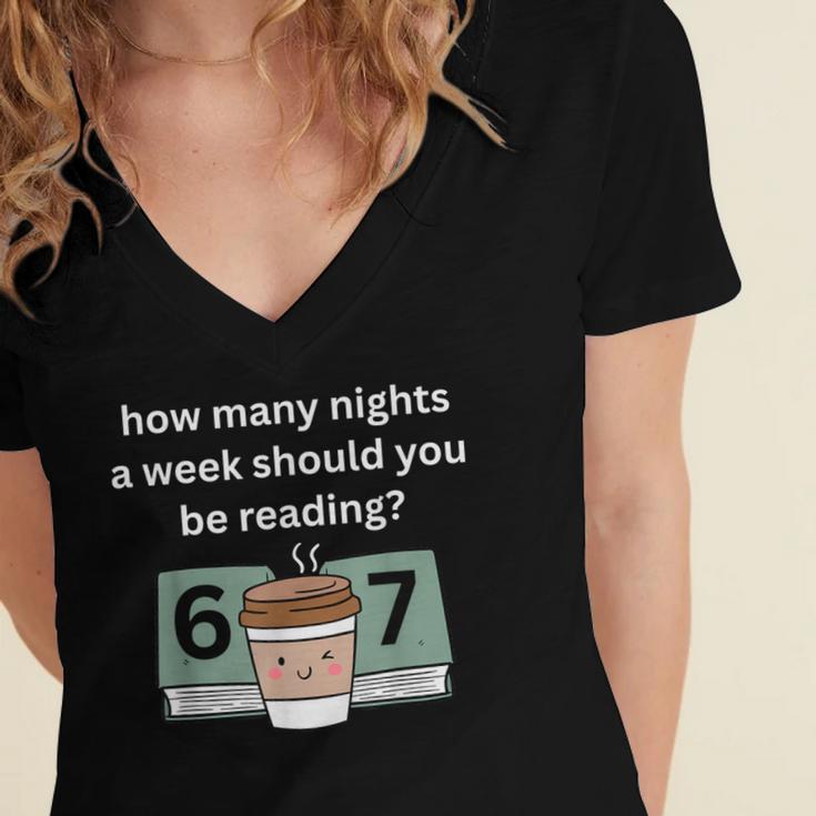 67 Meme English Teacher Reading Book Lover Humor Women's Jersey Short Sleeve Deep V-Neck Tshirt