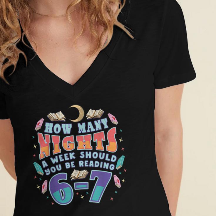 67 Meme Reading How Many Nights Should Read Book Six Seven Women's Jersey Short Sleeve Deep V-Neck Tshirt