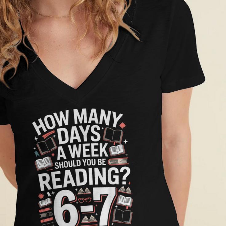 67 For Reading With Books Women's Jersey Short Sleeve Deep V-Neck Tshirt