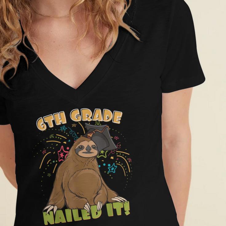 6th Grade Graduation Sloth Nailed It Class Of 2025 Women's Jersey Short Sleeve Deep V-Neck Tshirt
