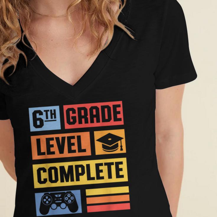 6th Grade Level Complete Shirt Graduation Last Day Of School Women's Jersey Short Sleeve Deep V-Neck Tshirt