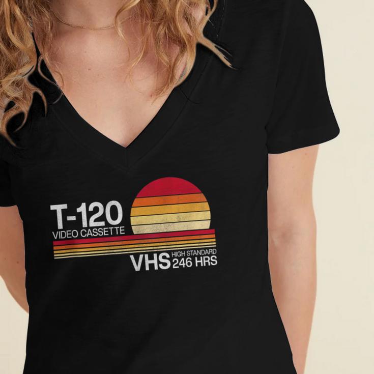 70's 80's 90's Music Nostalgia Video Cassette Tape VHS Retro Women's Jersey Short Sleeve Deep V-Neck Tshirt