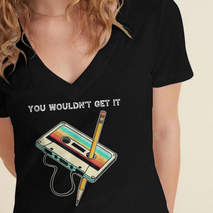 70s 80s 90s Retro Party Costume Nostalgia Cassette Women's Jersey Short Sleeve Deep V-Neck Tshirt