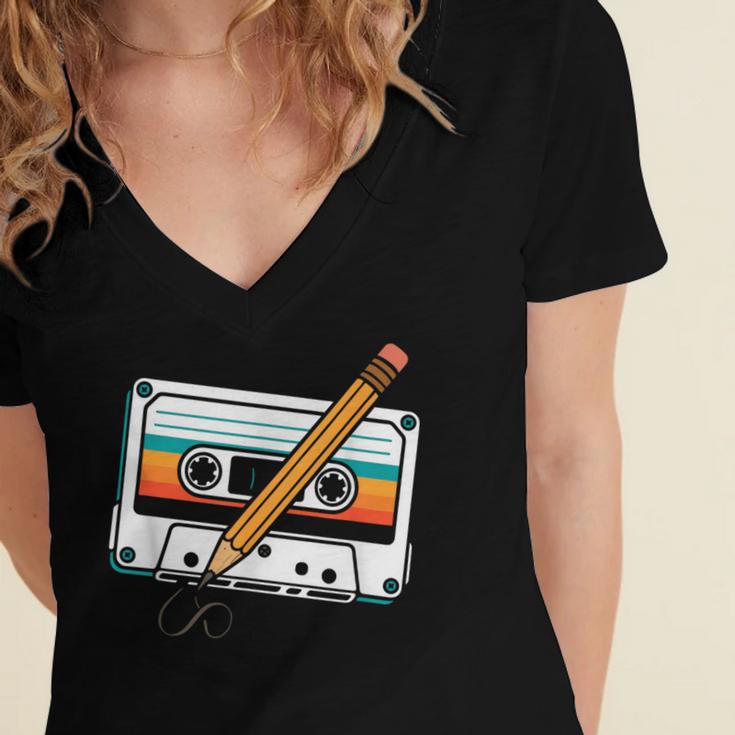 80 S 80s 90s Cassette Tape Nostalgia Retro Band Women's Jersey Short Sleeve Deep V-Neck Tshirt