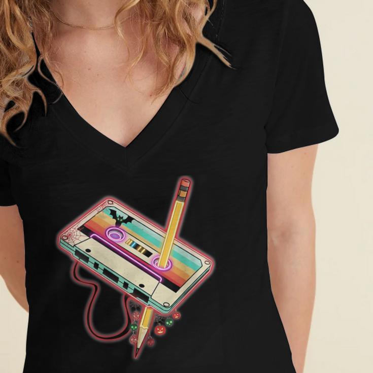 80s 90s Retro Halloween's Party Costume Nostalgia Cassette Women's Jersey Short Sleeve Deep V-Neck Tshirt