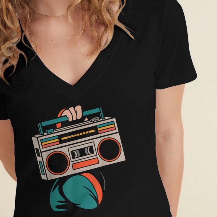 80s 90s Retro Party Costume Nostalgia Boombox Music Hip Hop Women's Jersey Short Sleeve Deep V-Neck Tshirt