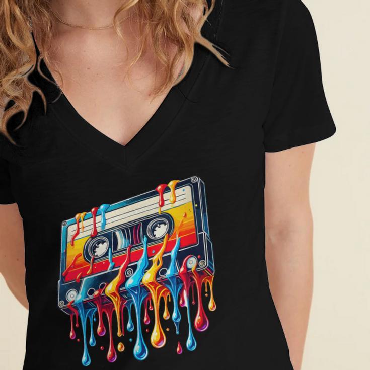 80s 90s Retro Party Costume Nostalgia Cassette Women's Jersey Short Sleeve Deep V-Neck Tshirt