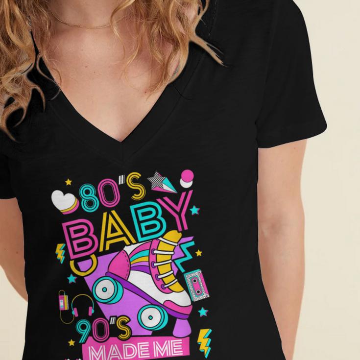 80's Baby 90's Made Me 1980s 1990s Nostalgia Retro Party Women's Jersey Short Sleeve Deep V-Neck Tshirt