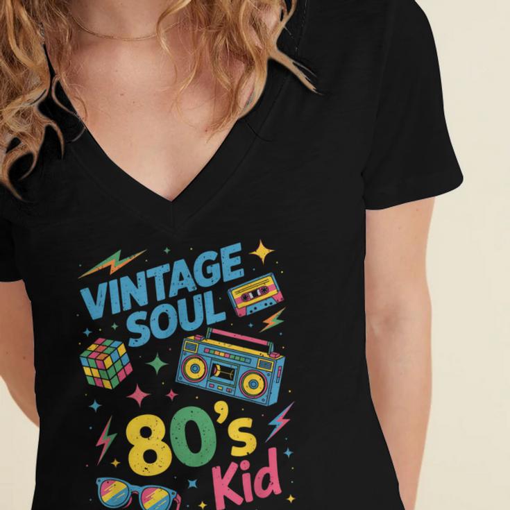 80’s Kid Nostalgia Retro Music Lover Retro 1980s Throwback Women's Jersey Short Sleeve Deep V-Neck Tshirt 80’s Kid Nostalgia Retro Music Lover Retro 1980s Throwback Women's Jersey Short Sleeve Deep V-Neck Tshirt