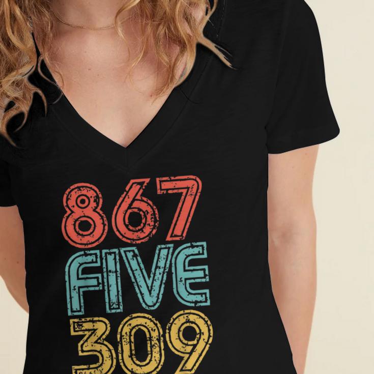8675309 Retro Vintage 80's 90's Music Nostalgia Women's Jersey Short Sleeve Deep V-Neck Tshirt 8675309 Retro Vintage 80's 90's Music Nostalgia Women's Jersey Short Sleeve Deep V-Neck Tshirt