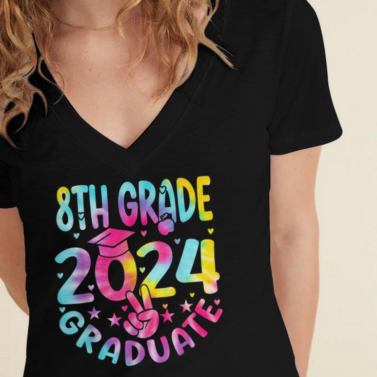 8th Grade Graduate 2024 Graduation Last Day Of School Tie Women's Jersey Short Sleeve Deep V-Neck Tshirt