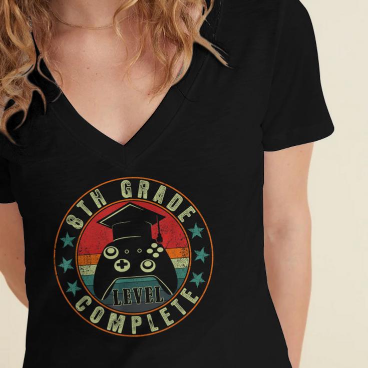 8th Grade Graduation Gamer 8th Grade Level Complete Women's Jersey Short Sleeve Deep V-Neck Tshirt