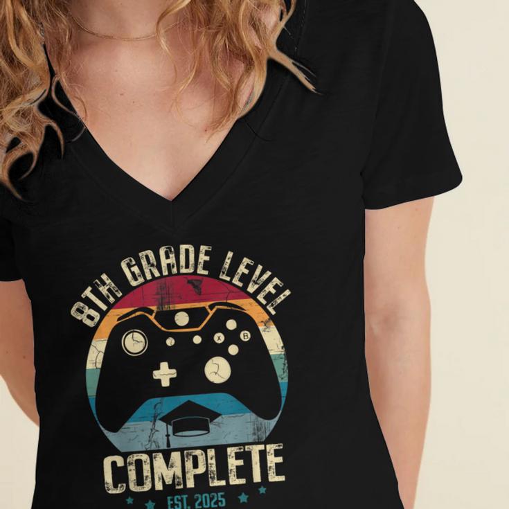 8th Grade Level Complete Gamer Class Of 2025 Graduation Boy Women's Jersey Short Sleeve Deep V-Neck Tshirt