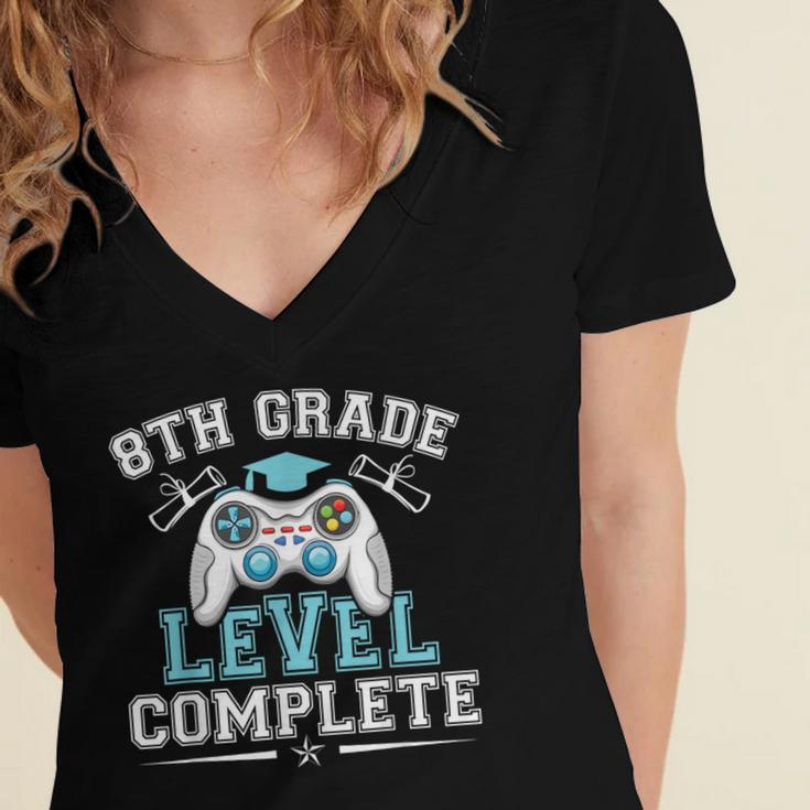 8th Grade Level Complete Graduation 2025 Class Eighth Grade Women's Jersey Short Sleeve Deep V-Neck Tshirt