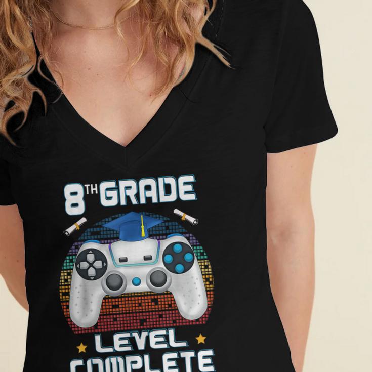 8th Grade Level Complete Graduation Class 2023 Gamer Boys Women's Jersey Short Sleeve Deep V-Neck Tshirt