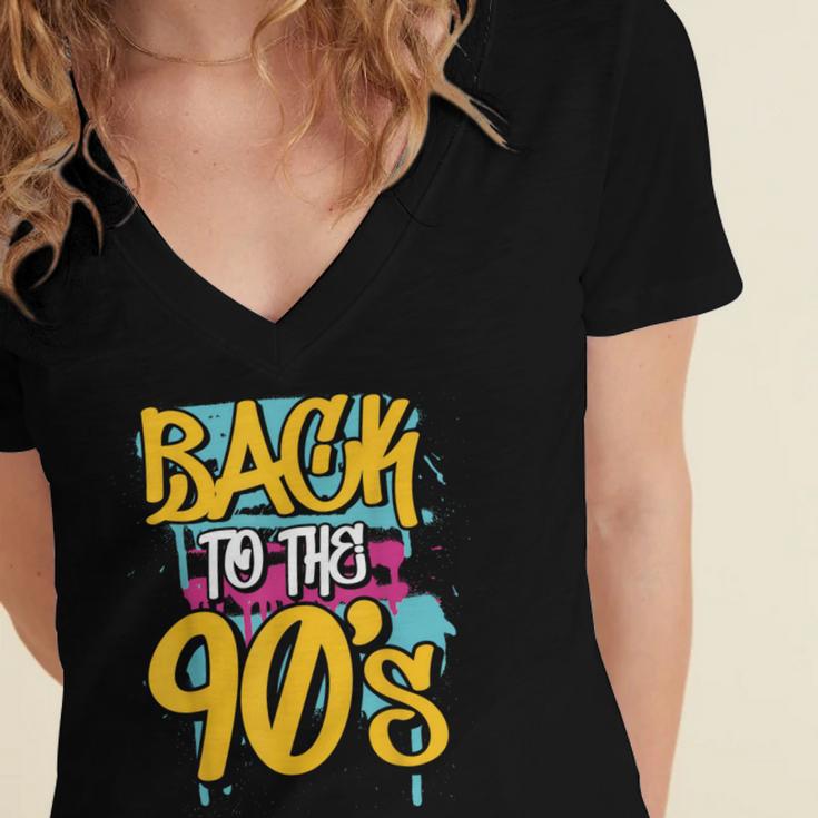 90's Nineties 1990s Nostalgia Women's Jersey Short Sleeve Deep V-Neck Tshirt