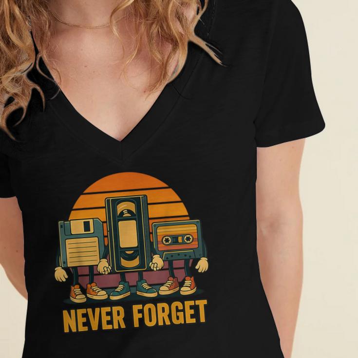 90s Nostalgia Never Forget Retro Women's Jersey Short Sleeve Deep V-Neck Tshirt 90s Nostalgia Never Forget Retro Women's Jersey Short Sleeve Deep V-Neck Tshirt
