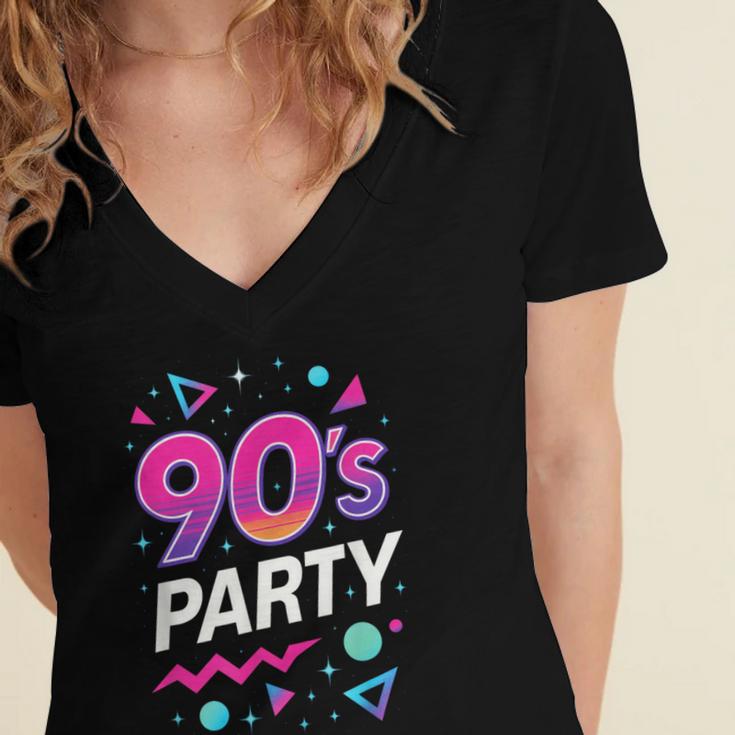 90's Party 90s Nostalgia Retro Rave Dance Music Women's Jersey Short Sleeve Deep V-Neck Tshirt 90's Party 90s Nostalgia Retro Rave Dance Music Women's Jersey Short Sleeve Deep V-Neck Tshirt