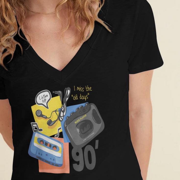 90s Retro Cassette And Walkman Nostalgia Graphic Tee Women's Jersey Short Sleeve Deep V-Neck Tshirt