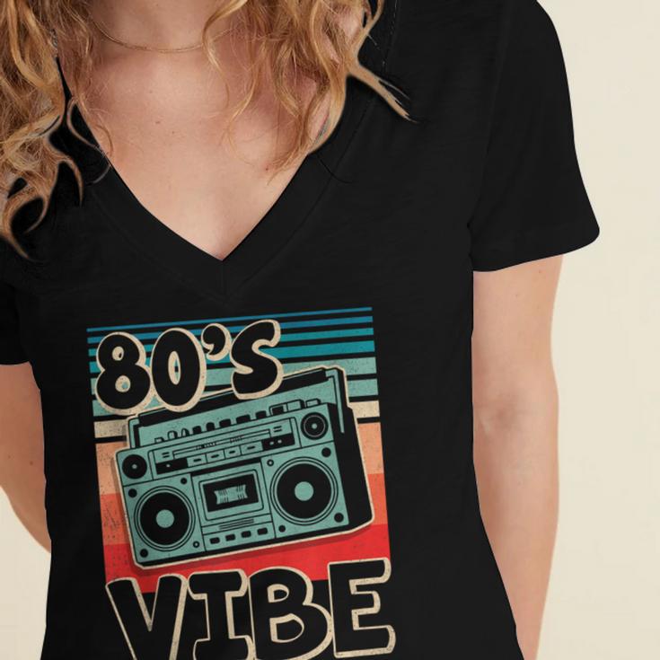 90's Vibe Vintage Style Cassette Tape Nostalgia 1990s Party Women's Jersey Short Sleeve Deep V-Neck Tshirt 90's Vibe Vintage Style Cassette Tape Nostalgia 1990s Party Women's Jersey Short Sleeve Deep V-Neck Tshirt