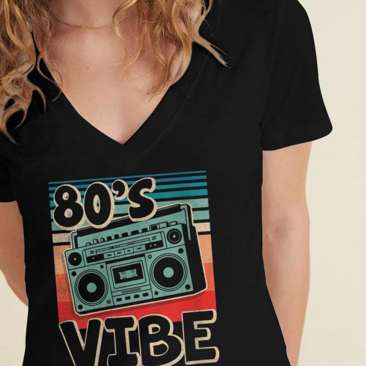 90's Vibe Vintage Style Cassette Tape Nostalgia 1990s Party Women's Jersey Short Sleeve Deep V-Neck Tshirt 90's Vibe Vintage Style Cassette Tape Nostalgia 1990s Party Women's Jersey Short Sleeve Deep V-Neck Tshirt