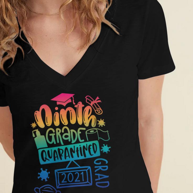 9th Grade Graduate 2021 Graduate Quarantine Ninth Graduation Women's Jersey Short Sleeve Deep V-Neck Tshirt