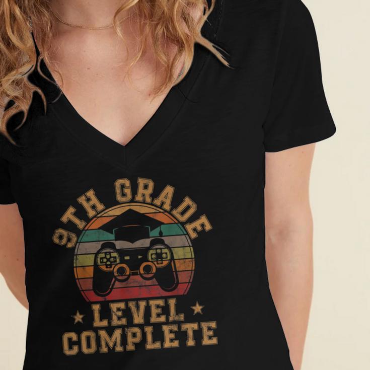 9th Grade Level Complete Ninth Grade Graduation Video Gamer Women's Jersey Short Sleeve Deep V-Neck Tshirt