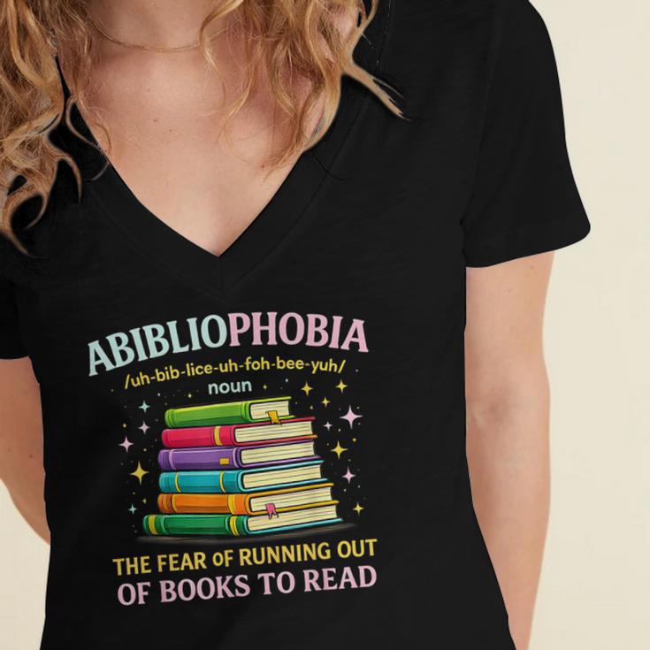 Abibliophobia Bibliophilia Abibliophobia Book Lovers Women's Jersey Short Sleeve Deep V-Neck Tshirt