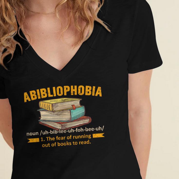Abibliophobia Perfect For Young Book Lover Bookworm Reader Women's Jersey Short Sleeve Deep V-Neck Tshirt Abibliophobia Perfect For Young Book Lover Bookworm Reader Women's Jersey Short Sleeve Deep V-Neck Tshirt