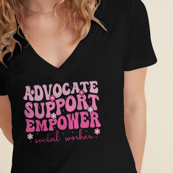 Advocate Support Empower Groovy Social Worker Graduation MSW Women's Jersey Short Sleeve Deep V-Neck Tshirt