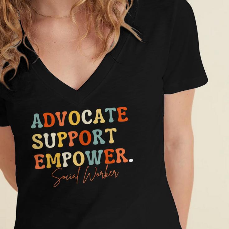Advocate Support Empower Groovy Social Worker Graduation Women's Jersey Short Sleeve Deep V-Neck Tshirt