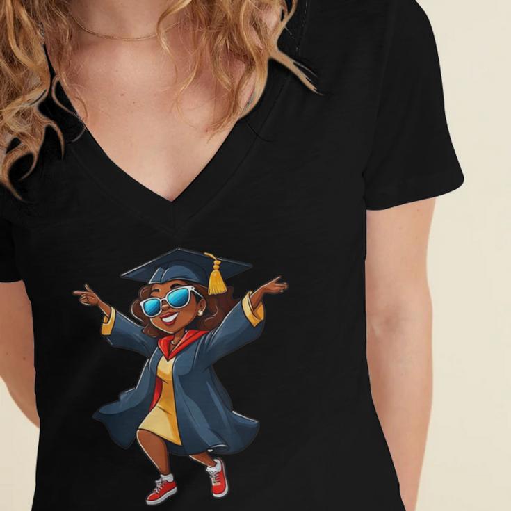 African American Woman Girl Graduation Class Women's Jersey Short Sleeve Deep V-Neck Tshirt