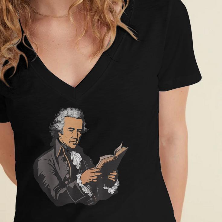 Alexander Hamilton Reading A Book Women's Jersey Short Sleeve Deep V-Neck Tshirt