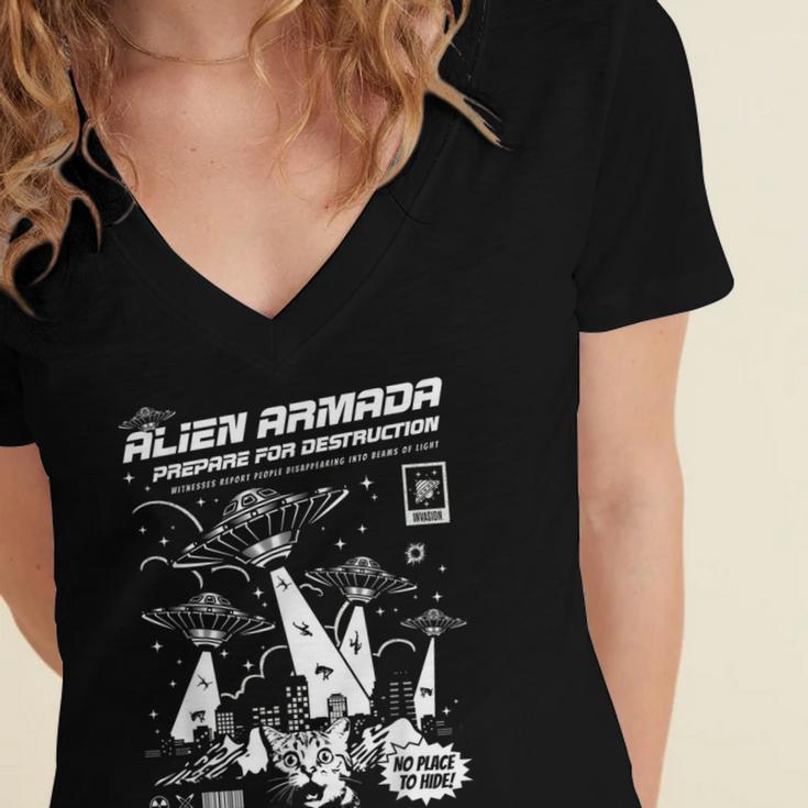 Alien Abduction UFO Lovers Comic Book Style Shirt Women's Jersey Short Sleeve Deep V-Neck Tshirt