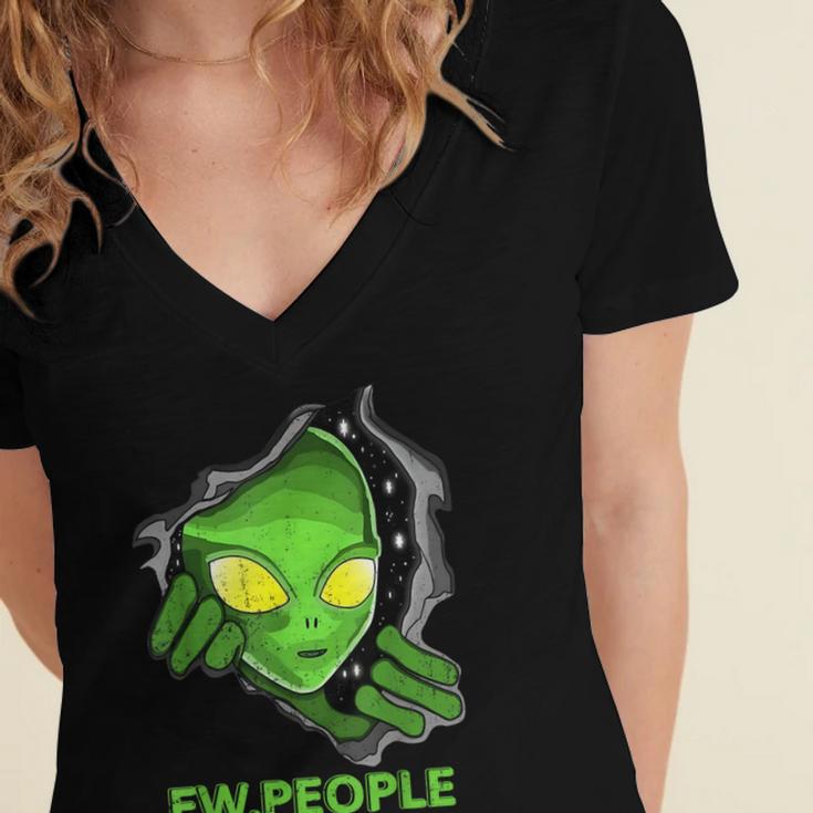 Alien Face Ew People UFO Introvert Meme Men Women Kids Women's Jersey Short Sleeve Deep V-Neck Tshirt