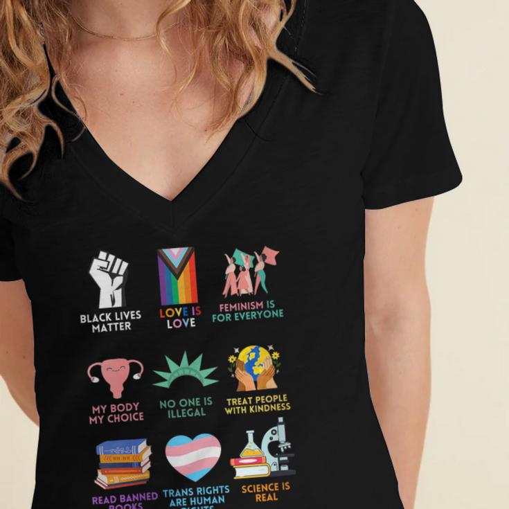 Ally Anti Trump Liberal BLM Love Is Love Banned Books Icons Women's Jersey Short Sleeve Deep V-Neck Tshirt