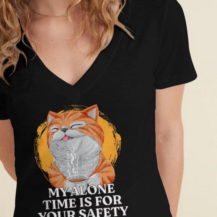 My Alone Time Is For Your Safety Coffee Lover Introvert Women's Jersey Short Sleeve Deep V-Neck Tshirt