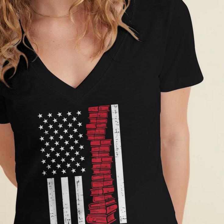 America Flag Read Book Reading Librarian Men Women Kids Women's Jersey Short Sleeve Deep V-Neck Tshirt America Flag Read Book Reading Librarian Men Women Kids Women's Jersey Short Sleeve Deep V-Neck Tshirt