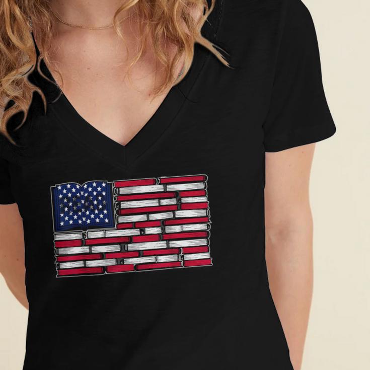 America US Flag Books Library Reading For Book Lover Reader Women's Jersey Short Sleeve Deep V-Neck Tshirt America US Flag Books Library Reading For Book Lover Reader Women's Jersey Short Sleeve Deep V-Neck Tshirt