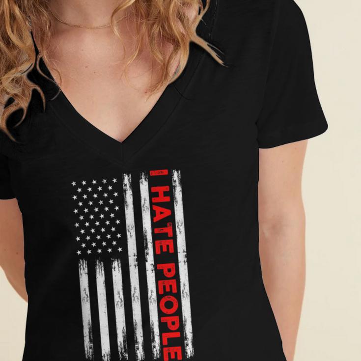 American Flag Loner Geeks Antisocial For Introvert Pride Women's Jersey Short Sleeve Deep V-Neck Tshirt