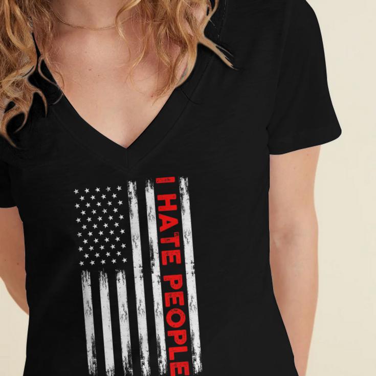 American Flag Loner Geeks Antisocial For Introvert Pride Women's Jersey Short Sleeve Deep V-Neck Tshirt