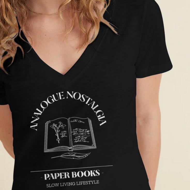 Analogue Nostalgia Paper Books Book Graphic Women's Jersey Short Sleeve Deep V-Neck Tshirt Analogue Nostalgia Paper Books Book Graphic Women's Jersey Short Sleeve Deep V-Neck Tshirt