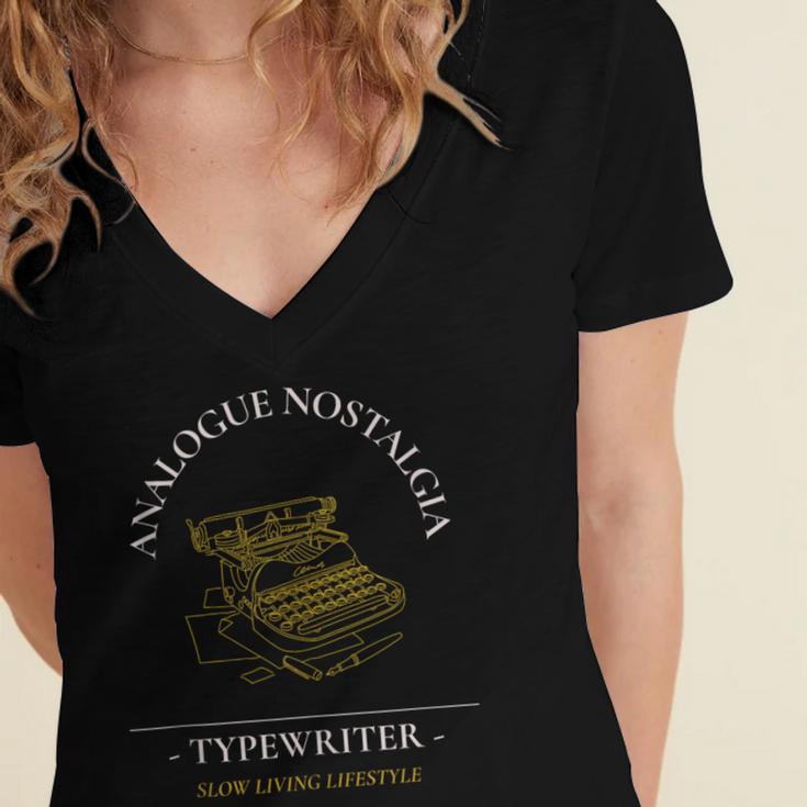 Analogue Nostalgia Typewriter Graphic Women's Jersey Short Sleeve Deep V-Neck Tshirt