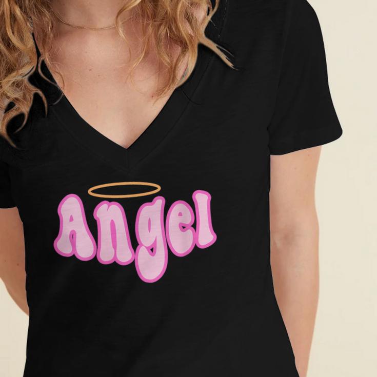 Angel Y2k Aesthetic 2000s Millennial Nostalgia Retro Pink Women's Jersey Short Sleeve Deep V-Neck Tshirt Angel Y2k Aesthetic 2000s Millennial Nostalgia Retro Pink Women's Jersey Short Sleeve Deep V-Neck Tshirt