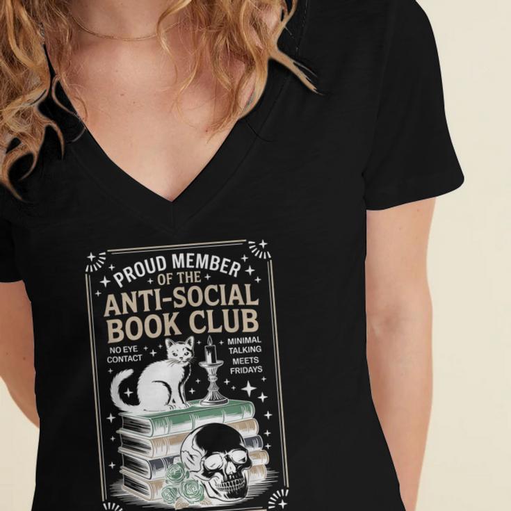 Anti-Social Book-Club Cat Graphic Women's Jersey Short Sleeve Deep V-Neck Tshirt Anti-Social Book-Club Cat Graphic Women's Jersey Short Sleeve Deep V-Neck Tshirt