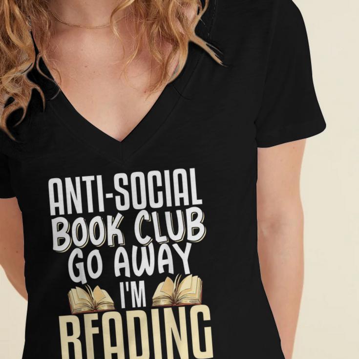 Anti Social Book Club Go Away I'm Reading Women's Jersey Short Sleeve Deep V-Neck Tshirt