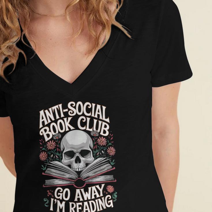 Anti-Social Book Club Go Away Im Reading Women's Jersey Short Sleeve Deep V-Neck Tshirt